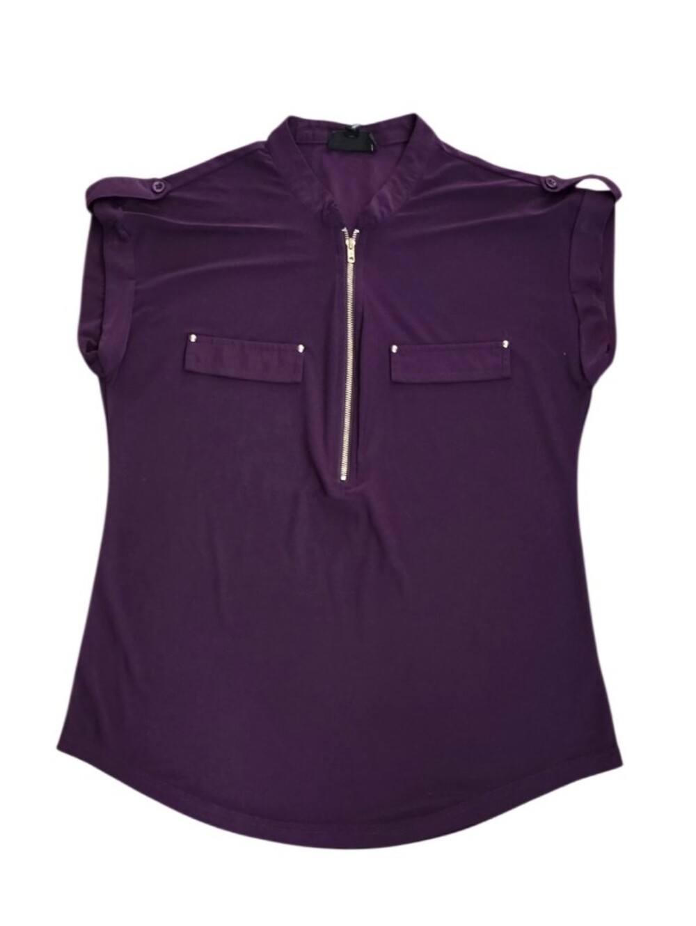 Short Sleeve Blouse Purple Zip Front Top The Workshop Medium